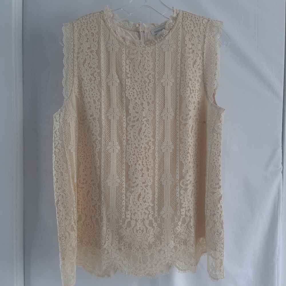 Sundance Esme Scallop Lace Blouse - Cream Sz L, NWT